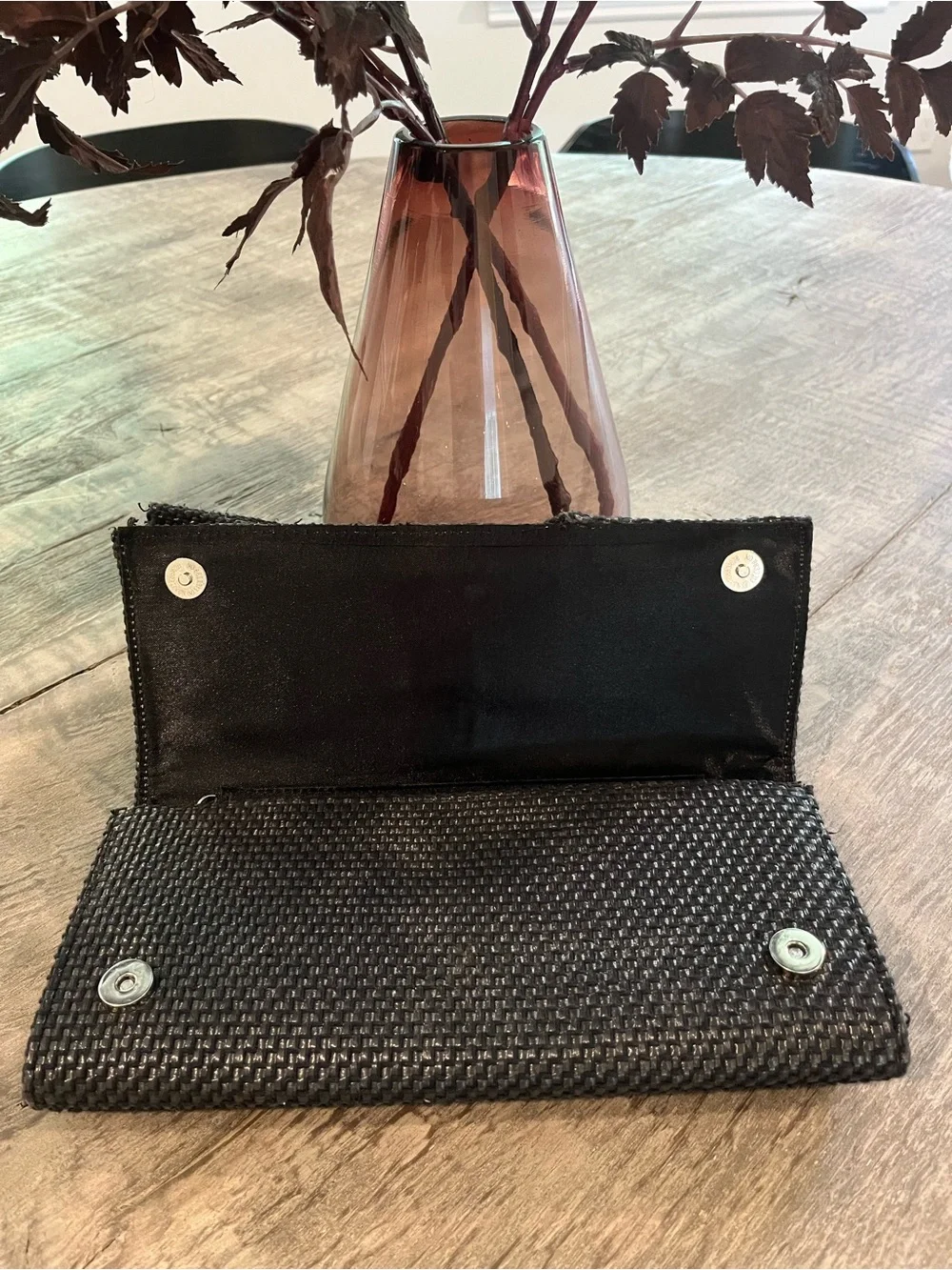 Woven Bow Detail Clutch Bag - Black